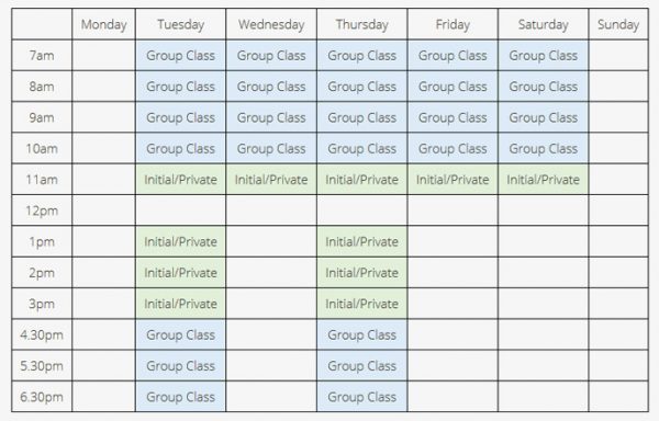 Incline Health Pilates Timetable